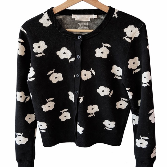 Simons Floral Black and White Women's Sweater - Picture 1 of 2